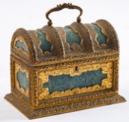 A Continental gilt metal and faux malachite casket,
