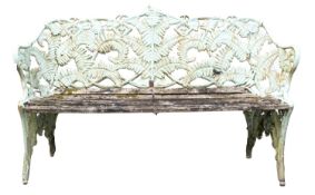 A Victorian painted cast iron Fern and Blackberry pattern garden bench, probably Coalbrookdale,