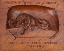After Albert Bertel Thorvaldsen (Danish, 1770-1844), a carved walnut relief of the Lion of Berne,