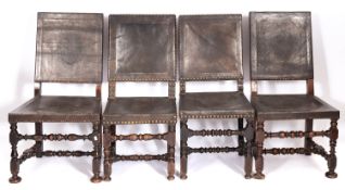A composed group of four turned oak side chairs in William & Mary style;
