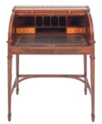 A late Victorian or Edwardian mahogany and marquetry rolltop desk in Napoleon III taste,