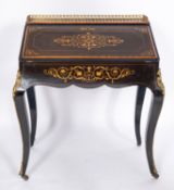 An ebonised and marquetry bureau de dame in 18th century style,