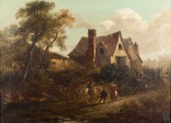 Edward Robert Smyth (British, 1810-1899) - Cottage scene with three Figures,