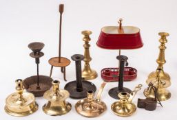 A collection of antique metal lighting, late 18th,