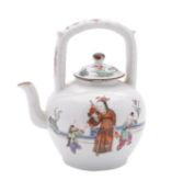 A Chinese famille rose teapot and cover with overhead handle,
