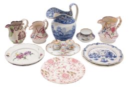 A mixed lot of 19th/20th century ceramics including a pair of French faience plates;