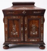 A rosewood and mother-of-pearl inset table cabinet,