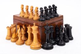 A Staunton pattern ebony and boxwood weighted chess set, probably by F.H.