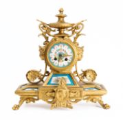 A French mantel clock the eight-day duration movement striking the hours and half-hours on a bell