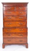 A George III mahogany chest on chest, late 18th century; the upper section with moulded cornice,