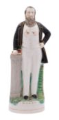 A Staffordshire pottery figure of the American evangelist Dwight Moody the oval base inscribed