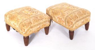 A pair of Victorian rosewood and later upholstered footstools,