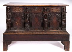 An oak coffer on stand,