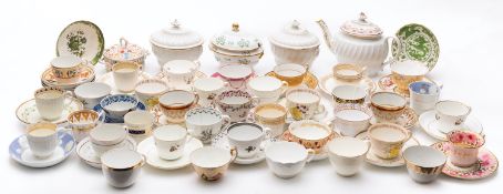 A large mixed lot of late 18th/19th century English porcelain tea and coffee wares the majority tea