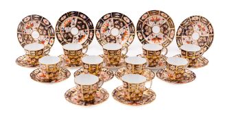 A Royal Crown Derby part coffee service, in the Imari pattern comprising eleven octagonal cups,