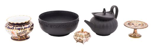 A mixed lot of Royal Crown Derby Imari porcelain and Wedgwood black basalt comprising a Royal Crown