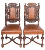 A pair of carved mahogany side chairs in William & Mary style,