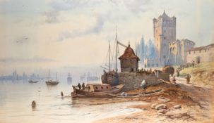 British School, 19th Century - Continental coastal scenes - Three watercolours - Each Approx.
