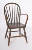 A Regency blue painted ash and elm Yealmpton elbow chair,