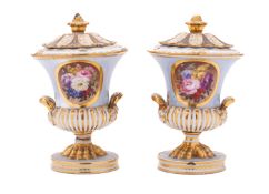 A pair of Chamberlain's Worcester campana shaped inkwells, covers and liners,