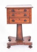 A Regency mahogany and line inlaid work table, early 19th century; with hinged top,