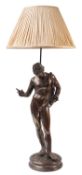 A silver plated electrotype model of Narcissus, after the Antique and mounted as a table lamp,