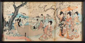 Two Japanese triptych woodcut prints by Utagawa Hiroshige I [1797-1858] and Toyohara Chikanobu