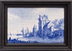 A De Porceleyn Fles painted delft landscape plaque, of rectangular form,