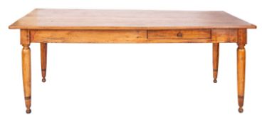 A French farmhouse table, probably fruitwood; early 19th century; with rectangular top,