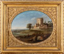 Italian School, 18th Century - Views in the Roman Campagna - A pair of oils on copper - Each 25.