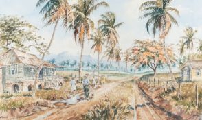 William Melville (American, 20th Century) - Views of Jamaica - Two gouaches - Each 29 x 48.