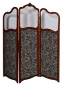 An Edwardian mahogany and glazed three fold room screen,