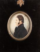 British School, 19th Century - Portrait miniature of Lieutenant Gardiner - Watercolour on card - 7.