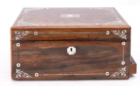 A rosewood and mother-of-pearl inlaid dressing and jewellery case,