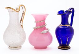 A 19th century pink and opaque glass 'serpent' vase,
