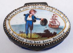 A Regency Bilston enamel oval patchbox,