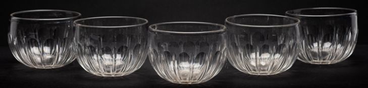 A group of eight glass finger bowls [5 and 3] and a set of five cut-glass ice plates late