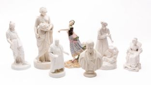A group of seven 19th century English parian and other figures including a small Copeland bust of
