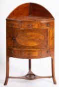 A George III mahogany and marquetry corner dressing stand,
