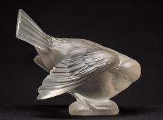 A Lalique Cristal figure Moineau Coquet, diamond point etched Lalique France, 11.