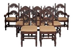 A set of ten oak dining chairs in Charles II Derbyshire style,