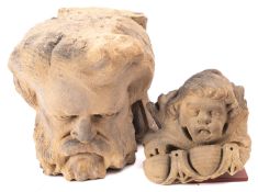 A sculpted limestone head of a man, 18th century; portrayed in later years, with wavy hair,