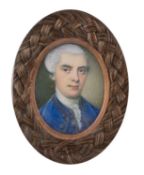 British School, circa 1760 - Portrait of a man, head and shoulders, in blue coat,