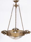 A Continental alabaster and gilt metal mounted ceiling dish light,