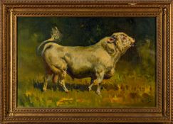 * Michael Lyne (British, (1912-1989) - `The White Bull' - Oil on canvas - 38.5 x 59.