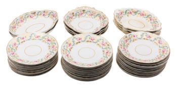 A Derby porcelain part dessert service painted with a band of pink roses,