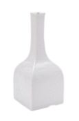 A Chinese white-glazed bottle vase of square mallet form, relief decorated with lingzhi,