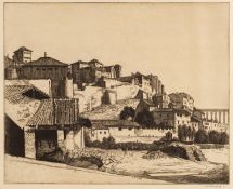 William Strang (Scottish, 1859-1921) - Old Walls and Roman Viaduct Segovia - Etching - 28.