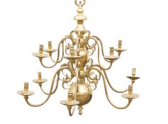 A large Dutch brass twelve light chandelier, in early 18th century style,