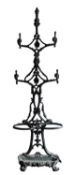 A black painted cast iron hall stand in Victorian Rococo Revival style,